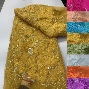 Tissu en organza à paillettes perlées et broderies florales en tube, en stock usine, pour vêtements de mariage et mode féminine - Product Image 4