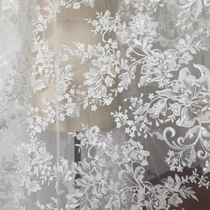 تصاميم تطريز الزهور مع خرز ثقيل، قماش دانتيل 100% بوليستر مع خرز وترتر فاخر لفساتين زفاف الفتيات - Product Image 6