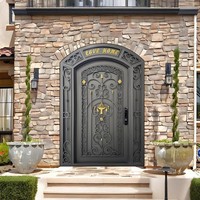 Porte d'entrée moderne en fer forgé à la main, style méditerranéen, pour villa, à simple battant, double face, anti-effraction