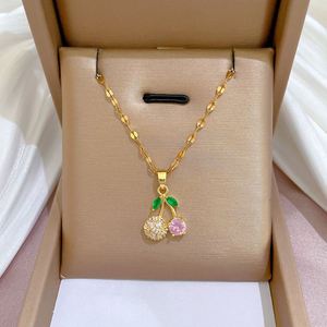 Sweet Girl Jewelry Micro Pave CZ Zircon Fruit Necklace Real 18k Gold Plated Watermelon Pineapple Cherry Zirconia Necklaces - Product Image 1