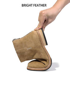 Bottes <span class=keywords><strong>Chelsea</strong></span> de style britannique BRIGHT FEATHER pour hommes, en cuir véritable, daim, <span class=keywords><strong>nubuck</strong></span>, rétro, avec fermeture éclair à la cheville, respirantes, doublure en cuir de cheval - Product Image 5