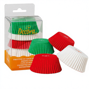 DECORA 0339747 Pirottini di Carta Usa e Getta Resistenti al Forno fino a 220°C Confezione Blister Bianco Rosso Verde - Product Image 1
