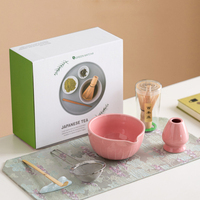 Astief – Kit de préparation de matcha cérémoniel 6 pièces : fouet, cuillère, support, ensemble d'outils classiques en bambou rose (Chasen)