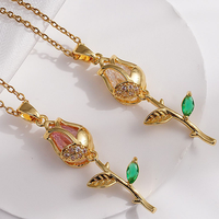 Collar con Colgante de Lujo, Collar con Colgante de Tulipán de Circonita Colorida, Collar de Cristal Brillante para Mujer, Gargantilla Romántica con Flores