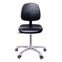 Tabouret de travail ESD pivotant avec design ergonomique, anneau de repose-pieds inférieur, construction en cuir/tissu/polyuréthane et acier chromé