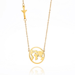 Collier pendentif globe terrestre en acier inoxydable couleur or pour femme, chaîne claviculaire, bijoux de voyage, cadeau d'anniversaire - Product Image 6