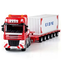1/50 échelle Diecast Metal Container Double Remorque Modèle De Camion Alliage Lourd Télescopique À Plat Camion Porte-Jouets