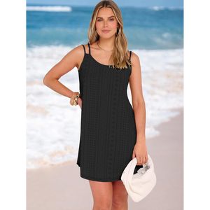 Robe Cache-Cœur Femme à Bretelles Fines et Col Carré, Mini Robe d'Été Respirante, Tenue de Plage 1 Pièce - Product Image 3