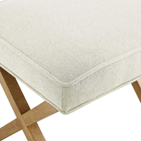 Pouf ottoman en bois massif de style moderne du milieu du siècle avec cadre en X et assise en tissu crème pour salon et chambre à coucher, banc d'entrée