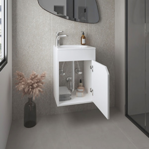 Bethel <b>Floating</b> Wide One-Door Vanity With Resin Sink White Bathroom Storage - Product Image 2