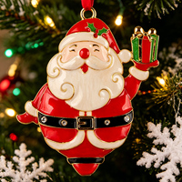 Adorno Colgante de Navidad de Santa Claus Esmaltado, de Aleación de Zinc, Chapado en Oro, con Diamantes de Imitación, Colgante Navideño, Decoración Festiva, Regalo