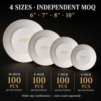 Assiettes en Porcelaine Fine à Bord Doré, MOQ 100 Pièces, 6, 7, 8, 10 Pouces, Vente en Gros pour Mariages et Restaurants
