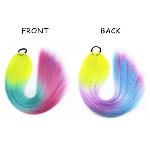 26 Inch Double sided with different colors Rainbow Sparkle Glitter Braiding Hair Ponytail Extensions With Elastic Rubber Band