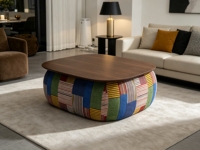 Mesa de Centro de Diseño Innovador, Compresible, de Alta Densidad, con Cubierta de Madera, Mesa Modular de Tela para Sala de Estar, Embalaje en Caja