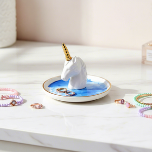 Support à bagues <span class=keywords><strong>Licorne</strong></span> <span class=keywords><strong>en</strong></span> céramique et porcelaine Hengfei, plateau de rangement pour bijoux, cadeau créatif pour femmes, filles, mariage, anniversaire, maison - Product Image 3