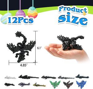 Set di 12 Draghi 3D Stampati Serie Nera, Giocattoli Antistress Articolati, Decorazione da Scrivania Unica e Vivace - Product Image 2
