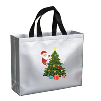 Sacs fourre-tout pliables en non-tissé avec logo personnalisé, recyclables et réutilisables, taille moyenne (30-50 cm), motif de Noël, poignée longue, boîte