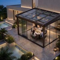 Moderna Terraza Acristalada de Aluminio con Triple Cristal, Techo Retráctil Insonorizado, Refugio para Jardín Exterior