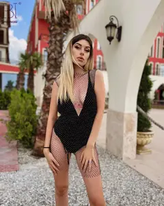 Sexy Diamonds Mesh Cropped Tank Top Women Summer Cover Up Bikini See Through Rhinestone Net Party Club Crop dress