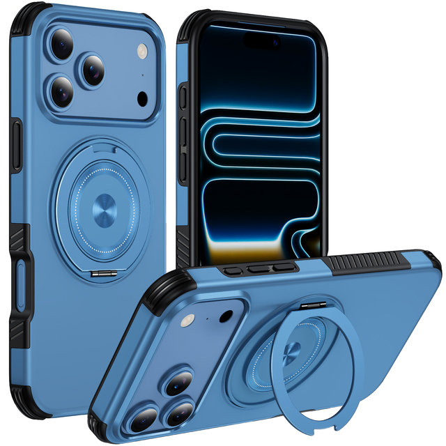 OEM/ODM 2 in 1 TPU+PC Mobile Phone Case for Iphone 18 Pro/18 Pro Max Shockproof Magnetic Cover with 360 Rotatable Kickstand Case