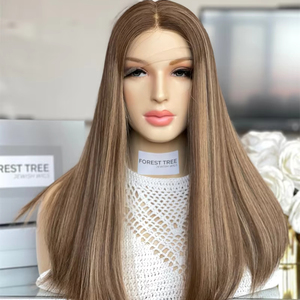 Vente d'usine 20 "soyeux droite 100% attachée à la main perruque de cheveux européenne luxe HD cheveux slaves dentelle haut perruque casher en Stock - Product Image 1