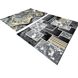 Tapis turc Adiva tissé jacquard, fabriqué à la machine, avec envers en polyester, lavable, antidérapant, à poils ras, fin, motif géométrique, pour la maison - Product Image 1