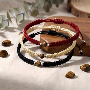 <span class=keywords><strong>Bracelet</strong></span> tressé en pierre d'œil de tigre naturelle Resoul, <span class=keywords><strong>bracelet</strong></span> en <span class=keywords><strong>macramé</strong></span> réglable, bijoux faits à la main en fil de coton, cadeau pour homme et femme - Product Image 1