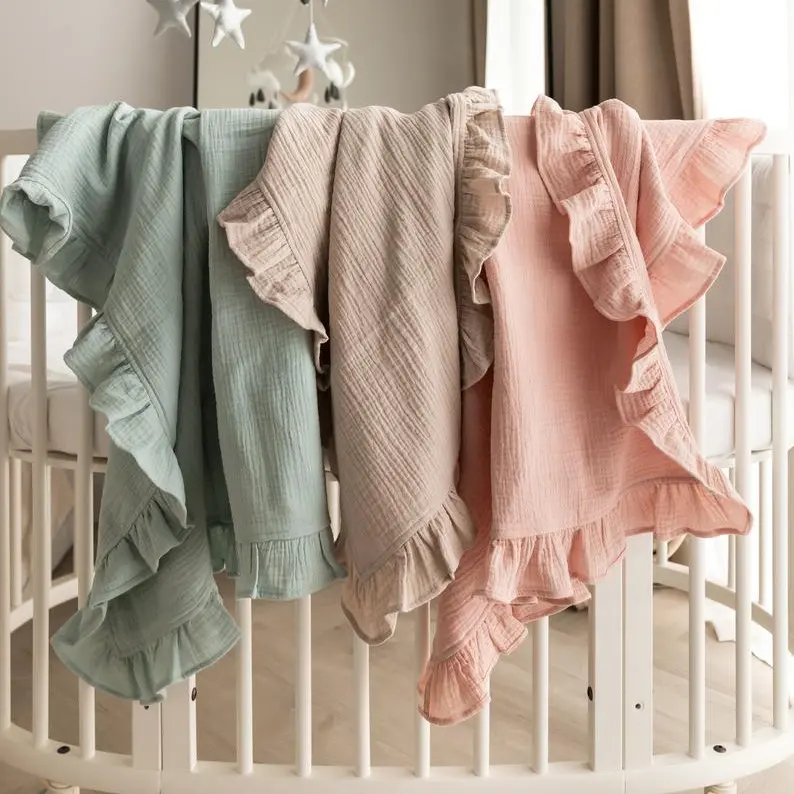 100% Organic Cotton Baby Wrap Gauze Ruffle Baby Blanket