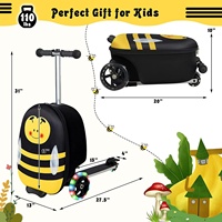 Yenilikçi 2'si 1 Arada Çocuk Scooter Bavulu, 19 İnç Katlanabilir Sert Kabuklu Valiz Scooter, Sevimli Çizgi Film Figürlü Binilebilir Seyahat Çantası