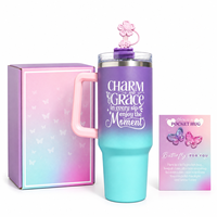 Lot de 40oz de gobelets isothermes en acier inoxydable dégradé avec poignée et paille, coffret cadeau papillon