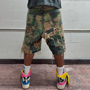 Shorts <span class=keywords><strong>en</strong></span> <span class=keywords><strong>jean</strong></span> baggy Y2K surdimensionnés, style streetwear, déchirés, délavés, avec franges, personnalisés, coupe mi-haute, décontractés, hip-hop - Product Image 3