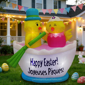 Décorations gonflables de Pâques de 1,5 m pour l'extérieur : bateau de poulets avec lumières LED DC pour la maison, le jardin et les fêtes - Product Image 3