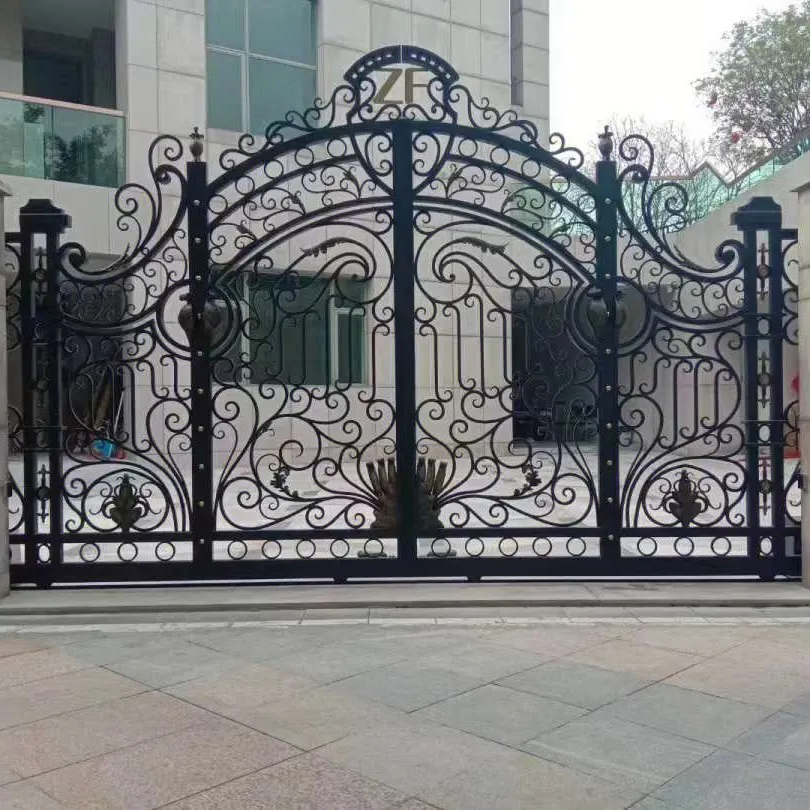 Puerta de entrada de hierro con diseño de parrilla de seguridad para jardín, puerta corredera de hierro con diseño de lujo, doble Casa