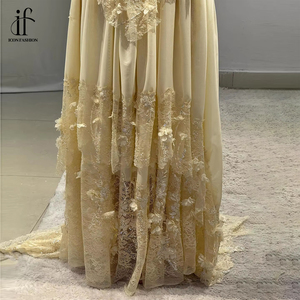 Vestido de Noche Elegante Jancember en Amarillo Claro <span class=keywords><strong>para</strong></span> Mujer, Corte en A, Largo hasta el Suelo, con Flores 3D y Apliques de Perlas, en Chifón, <span class=keywords><strong>para</strong></span> Fiesta o Graduación - Product Image 4