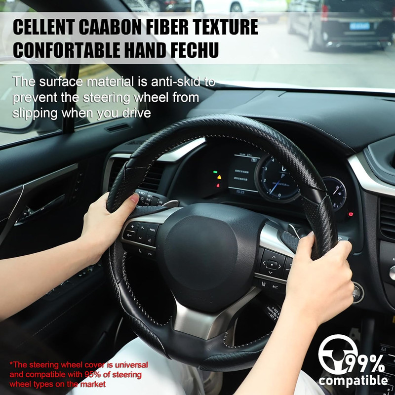 3PCS Universal High-Grip Snap-On Carbon Fiber Style Steering Wheel Cover - XP-C-I-A-02 by Guangzhou