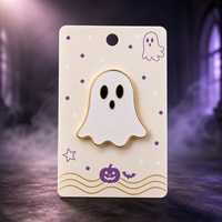 Broche fantôme blanche mignonne, épinglette simple, bijoux d'Halloween effrayants, vente en gros, badge métallique, épinglette en émail souple personnalisée, usine OEM