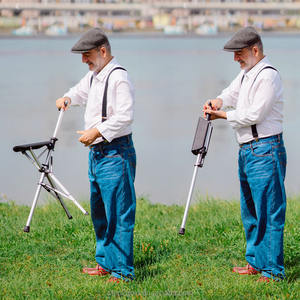 Chaise Portable Ta-Da Series1 Bâton de marche Tabouret de canne à trois pattes Chaise de béquille 88cm Marron pour personnes âgées - Product Image 2