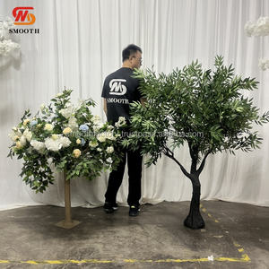 Decoración de boda personalizada LEDA para interiores, rosas blancas y amarillas, árbol de flores de glicinia, árbol artificial para bodas - Product Image 4