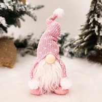 Gnome de Noël en peluche fait main, barbe longue et blanche, sans visage, position assise, avec bonnet tricoté, thème forêt, durable et réutilisable