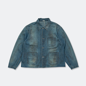 Chaqueta <span class=keywords><strong>de</strong></span> trabajo vintage índigo para hombre, overol <span class=keywords><strong>de</strong></span> mezclilla japonés con tejido a la máquina, corte cropped y holgado, a la moda. - Product Image 1