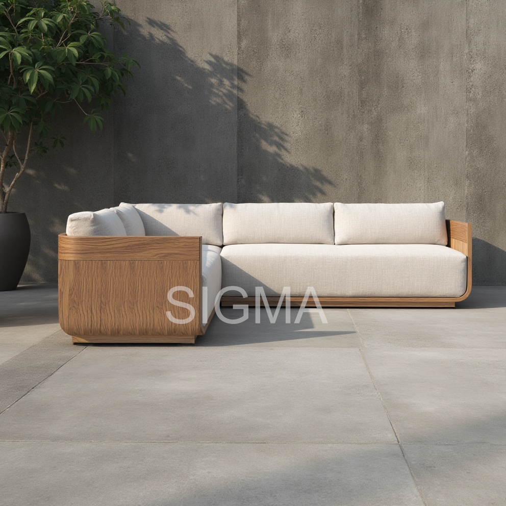 Luxury Modern Teak Wood Outdoor Sofa Set Ottoman New Design for Hotels Villas Parks Courtyards Farmhouses Living Room Patio Use