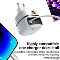 Pengisi Daya Dinding Cepat 65W PD3.0/QC3.0 Dual Port Lipat Pengisian Suhu Rendah Kabel 70cm OTP Port Tipe-C/USB untuk Tablet Android