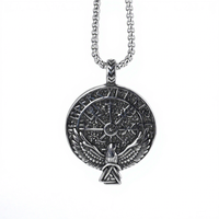 Collier pendentif amulette rond creux en acier inoxydable avec visage de l'Odin, dieu nordique viking, pour homme, style vintage, gothique, punk, motard, bijoux audacieux