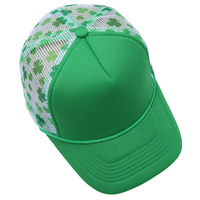 Roze luipaardprint mesh trucker pet met 5 panelen, kerstboom opdruk, driekleurig schuim mesh cap, etnisch, 100% polyester velours