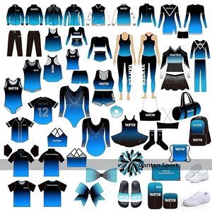 Costume da Cheerleader Personalizzato Blu Reale e Nero, Uniforme per Ragazze Cheerleader, Design OEM all'Ingrosso, Sublimazione con Pietre AB Scintillanti - Product Image 6