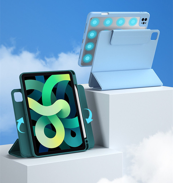 Magnetic Detachable 360 Rotation Acrylic Pencil Holder Smart Case for iPad 7th 8th 9th Gen 10.2 PU Trifold Leather Back Cover