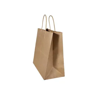 RTS Recyclable Customize Logo Brown Fried Chicken Kraft Paper Bag Take Away Bread Food Paper Packaging Handbag With Flat Handle