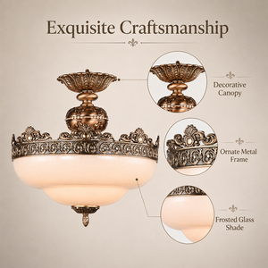 American Luxury Antique Bronze <b>Ceiling</b> <b>Light</b> Classic Flush Mount Lamp with Frosted Glass Shade for Living Room Bedroom Hallway - Product Image 4