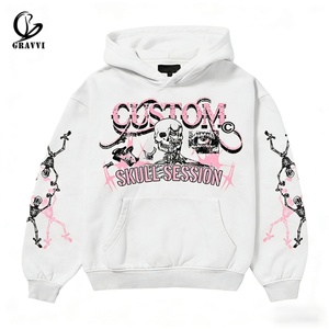 Sudadera con Capucha Oversize de Felpa Gruesa con Gráfico de Esqueleto Personalizado, Estilo Streetwear Y2K, Rosa Gótico Vintage - Product Image 1