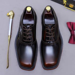 Zapatos Formales de Cuero Genuino para Hombre, con Punta Cuadrada, Clásicos para Bodas y Fiestas, Ligeros, Transpirables y Antideslizantes - Product Image 5
